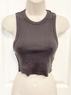 NWOT Et Clet Ribbed Charcoal Gray Racerback Cropped Tank Stretch Size Small